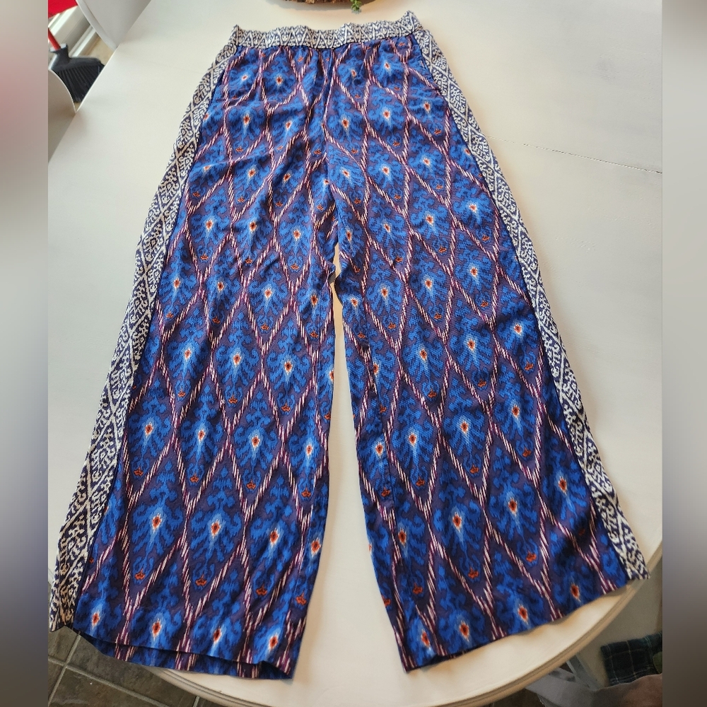 Anthropologie Navy & Blue Ikat Wide-Leg Pants